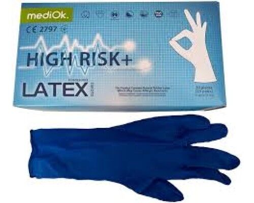 MediOk.Рукавички латексні,High Risk,розмір L ( без пудри,сині,1 пар)