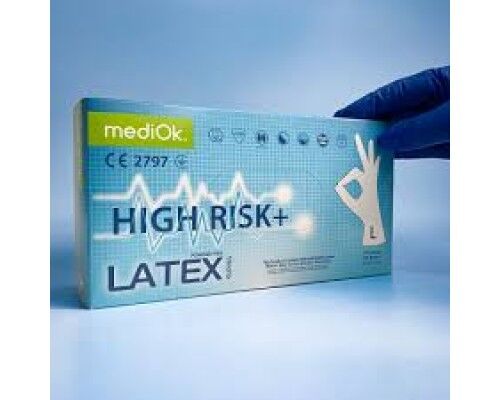 MediOk.Рукавички латексні,High Risk,розмір L ( без пудри,сині,1 пар)