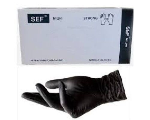SEF Рукавички нітрилові оглядові нестерильні неприпудрені ЧОРНІ (3,5гр.), розмір S