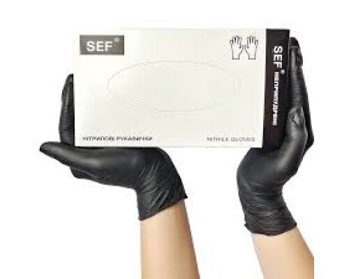 SEF Рукавички нітрилові оглядові нестерильні неприпудрені ЧОРНІ (3,5гр.), розмір XS