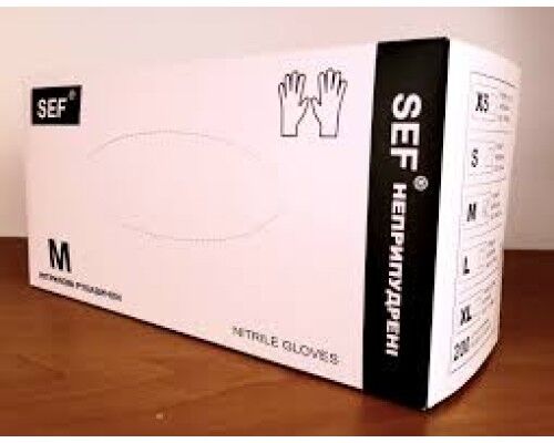 SEF Рукавички нітрилові оглядові нестерильні неприпудрені ЧОРНІ МІЦНІ(5,0гр.), розмір S