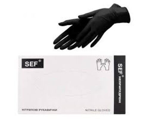 SEF Рукавички нітрилові оглядові нестерильні неприпудрені ЧОРНІ МІЦНІ(5,0гр.), розмір S