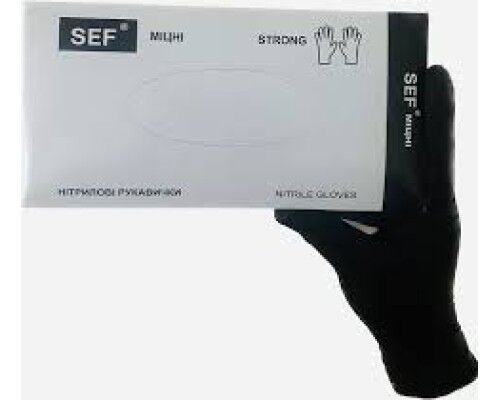 SEF Рукавички нітрилові оглядові нестерильні неприпудрені ЧОРНІ МІЦНІ(5,0гр.), розмір S